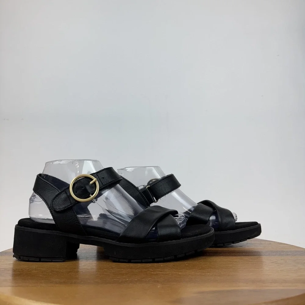 Womens Munro‎ Knox Black Leather Strappy Casual Comfort Sandals Shoes Size 9 M